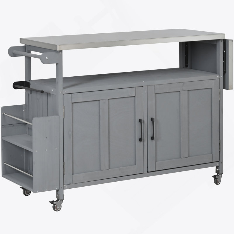 Îlot de cuisine extérieur pliable avec roulettes verrouillables, armoire de rangement et porte-serviettes pour une cuisson efficace sur la terrasse