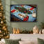 Art de la toile de table avec nappe bleue et branches de pin-175370851