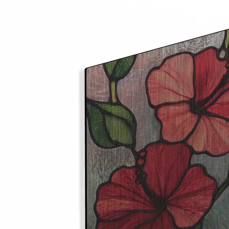 Art mural en métal, 16 po x 24 po, «Strain Glass Red Hibiscs» par Rich Monet