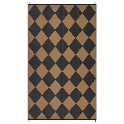 Outdoor Rug Plastic Reversible Rug, Waterproof Patio Rug  for Outdoor Camping, Deck, Beach, RV, Porch, Patio, and Backyard Black Brown 9*12