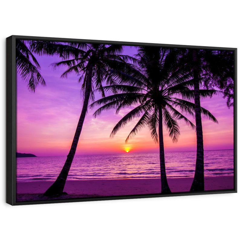 Impression sur toile de palmiers mauves, H 25 po x l 37 po
