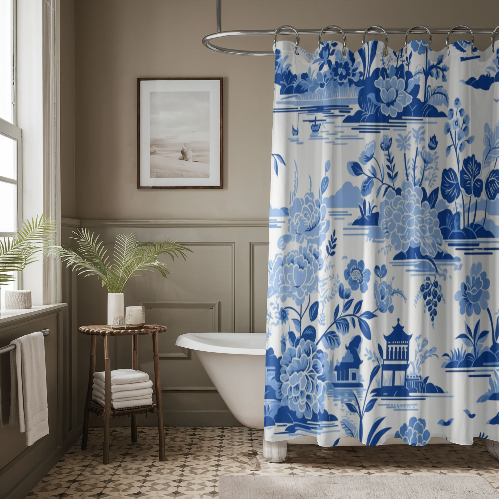 East Urban Home Chinoiserie Patterns Design - 1 Piece Standard Shower