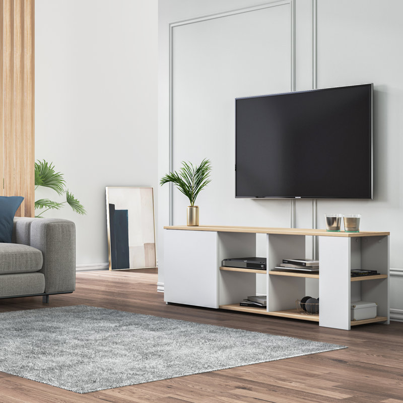 Adalicia Unfinished TV Stand for TVs up to 65", White/Light Walnut