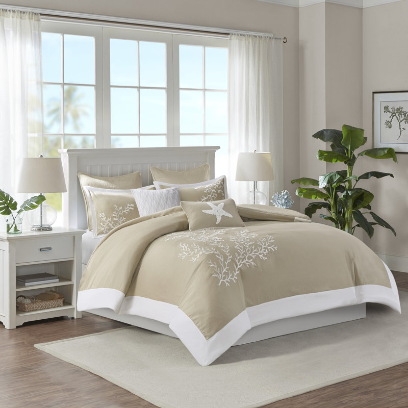 Ensemble de housse de couette en coton Coastline, Housse de couette double/grand, Kaki / ivoire