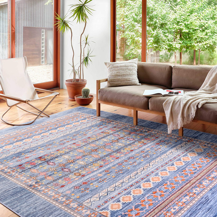 Groner Machine Washable Moroccan Area Rug Aztec Geometric Carpet With Non-Slip Backing