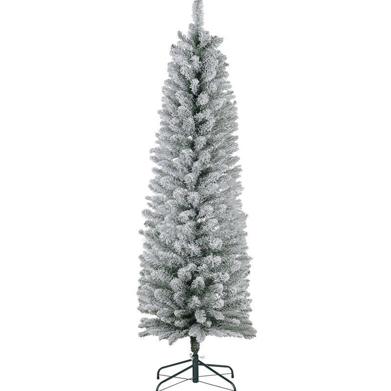 Artificial Christmas Tree With Snow Flocked Tips - 59.1"h & Quick Setup Pencil 263 Metal Stand