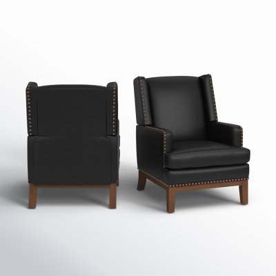 Ariston Genuine Leather Wingback Armchair with Solid Wood Leg (Set of 2)