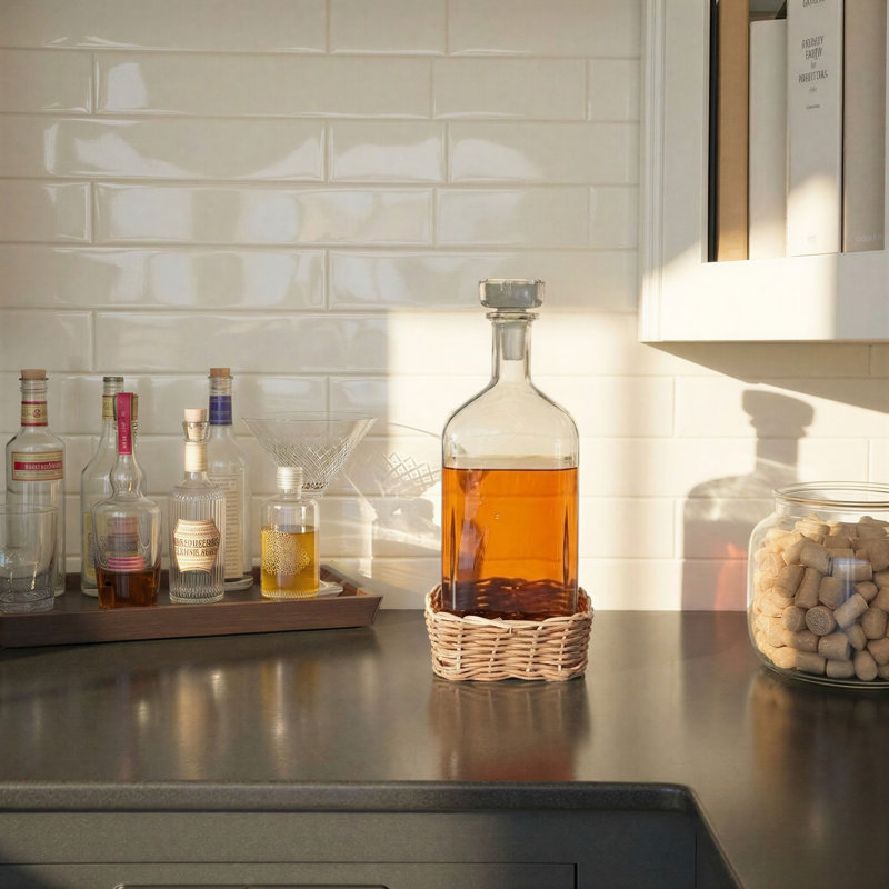 Bouteille en verre avec bouchon en verre et base en rotin tissé à la main, 72 oz