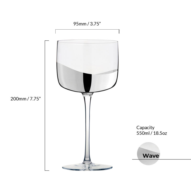 Wave Gin Glasses, Clear/Silver