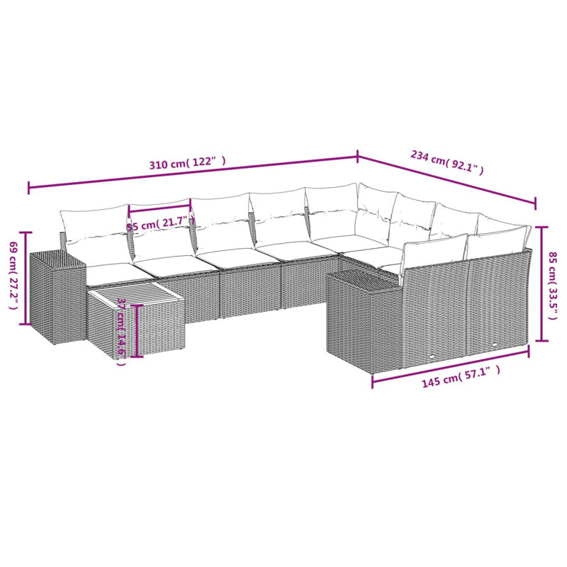  Ensemble de canapé de jardin en rotin PE gris grand matériaux résistants aux UV