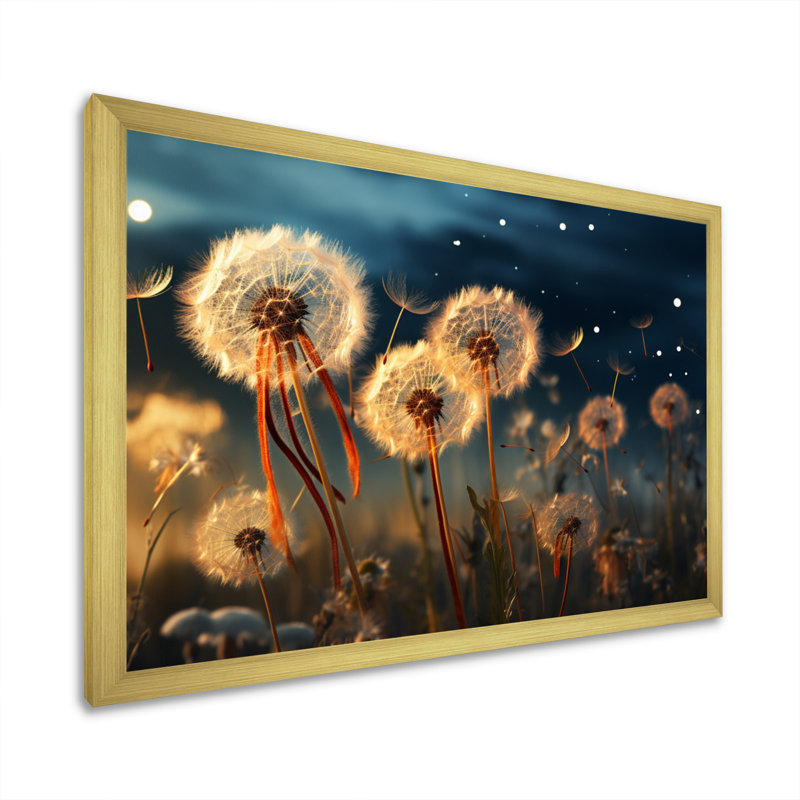Sunset Dandelion Field IV - Floral Canvas Prints, H 30 po x l 40 po x P 1,5 po, Encadrement doré