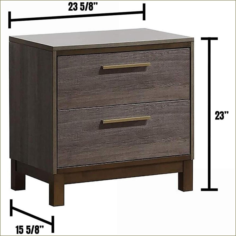 Table de chevet contemporaine à 2 tiroirs gris antique deux tons avec poignées en laiton