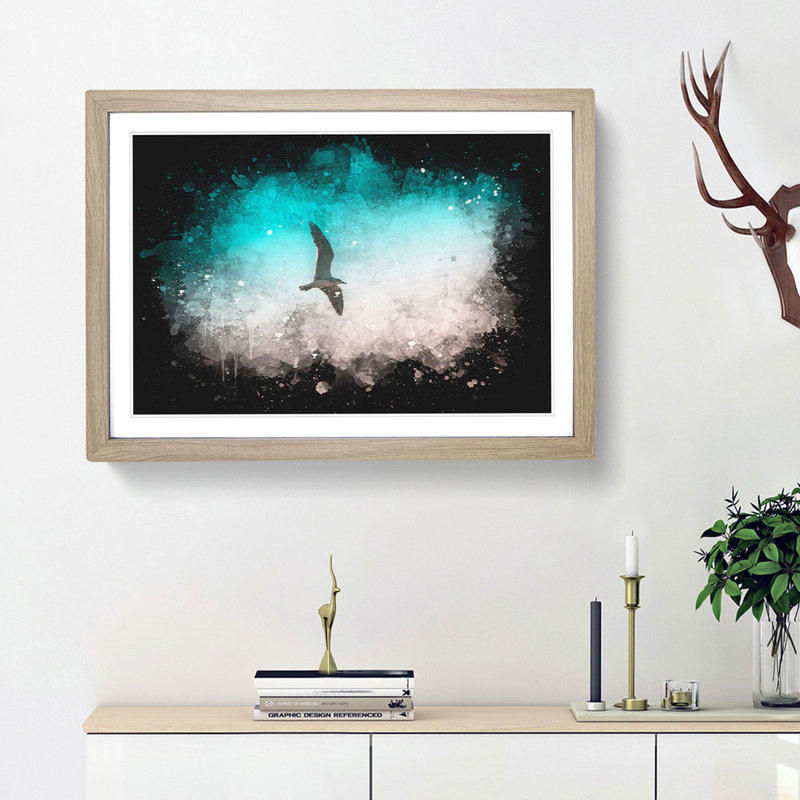 Soaring Seagulls - Picture Frame Graphic Art, 62cm H x 87cm W x 2cm D, Oak Framed