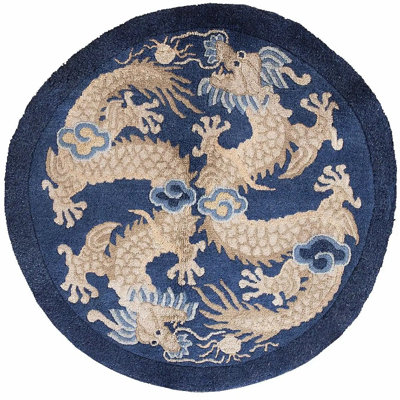 Petit tapis en laine bleu Dragon