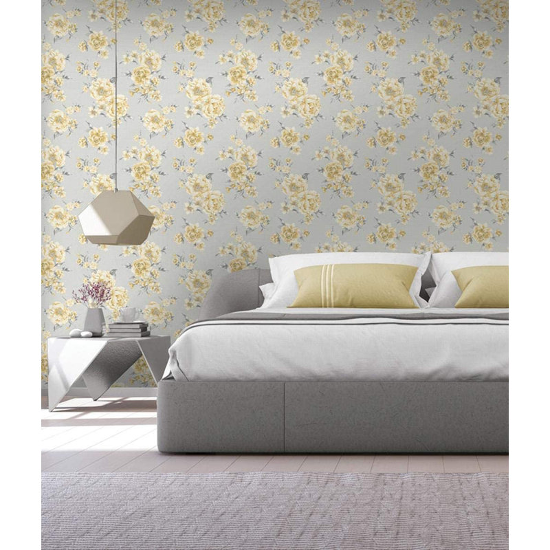 Garza 10.05m x 53cm Matte Wallpaper Roll, Yellow/Light Grey