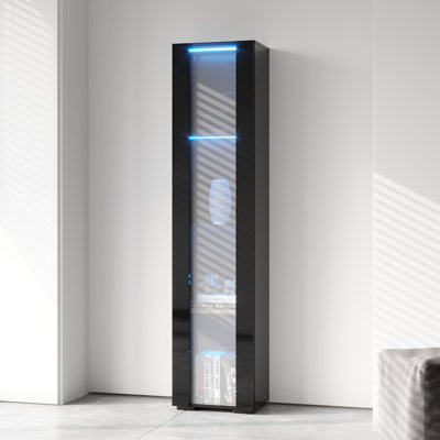 Armoire latérale noire avec lampe à bande en aluminium énergique - Espace de rangement spacieux l 40 x P 29 x H 170 cm 49,08 lb