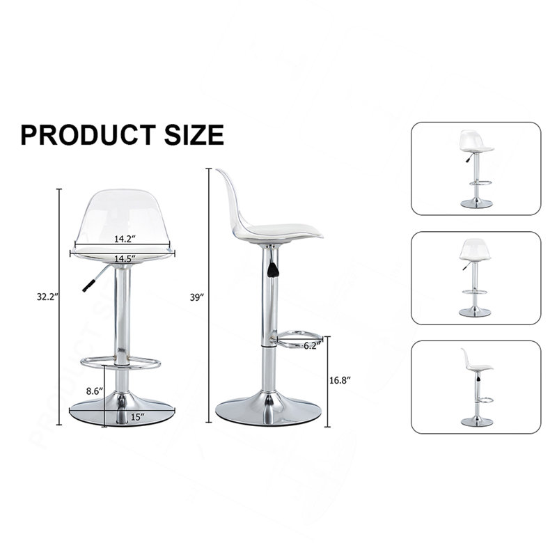Modern Minimalist Bar Chairs And Bar Stools. Can Rotate 360 ° And Adjust Lifting. PET Backrest And PU Seats. Set Of 2. Suitable For Bars, Restaurants, And Front Desk Cashiers. W1151P172644