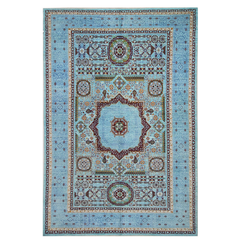 Hand Knotted Wool Area Rug in Turquoise