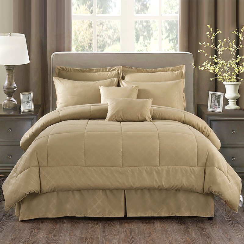 Jersey Knit Plaid Comforter, Twin Comforter + 7 Additional Pieces, Taupe