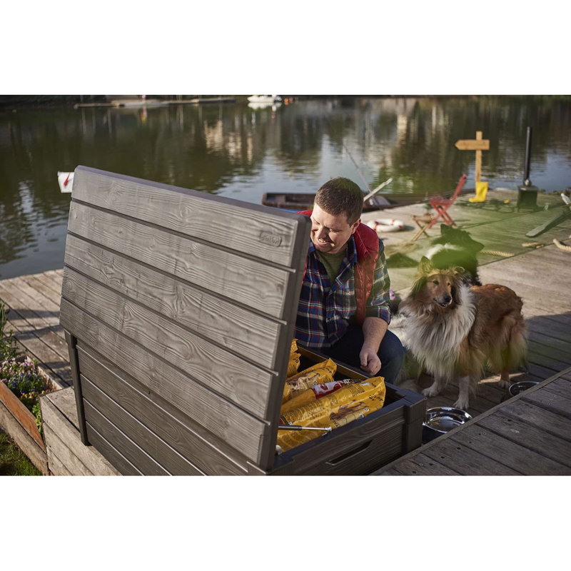Keter Brown 120 Gallon Lockable Plastic Wicker Deck Box