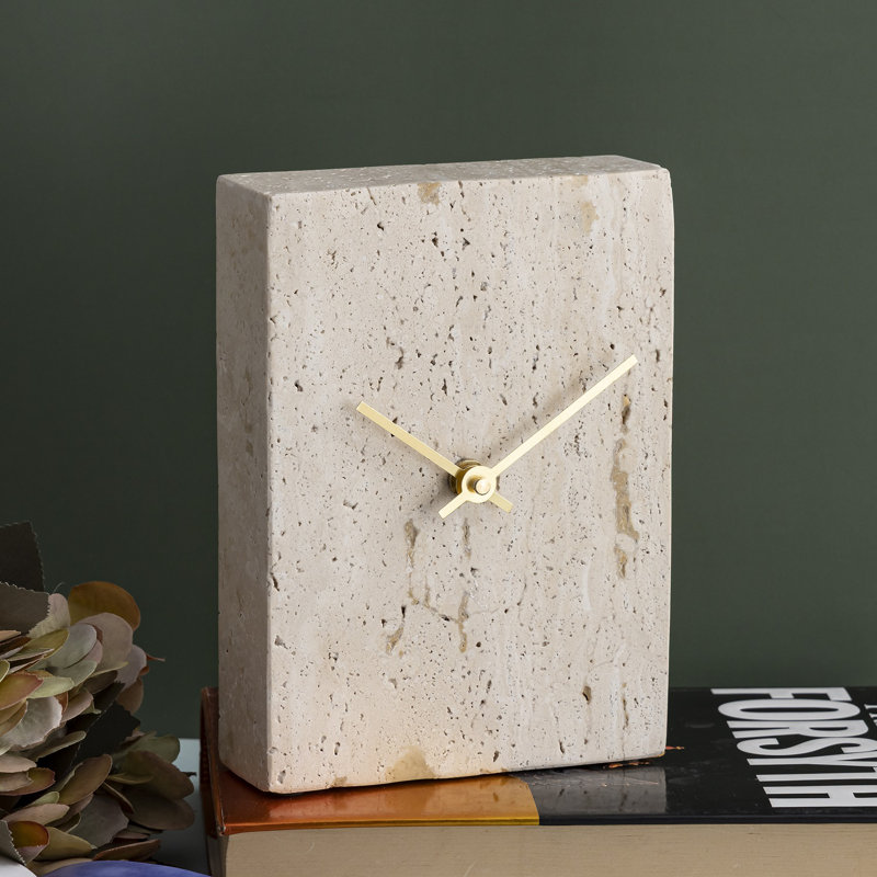 Light Travertine Marble Rectangular Table Clock