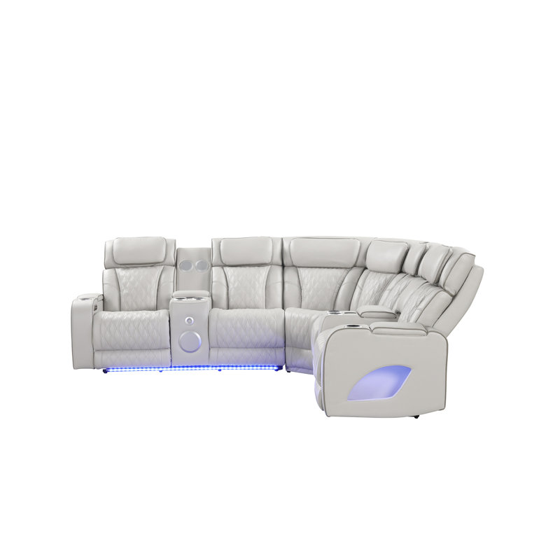 Nostrand Reclining Sectional, White Faux Leather