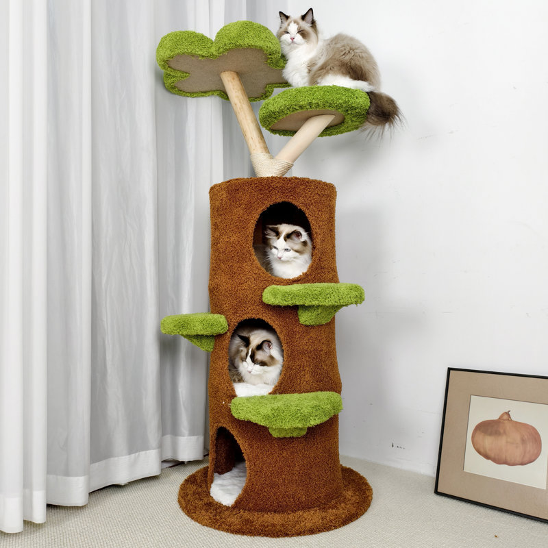 58.3" Tree-Inspired Multi-Level Cat Tree with Condo and Perches, Green/Brown tree-inspired design