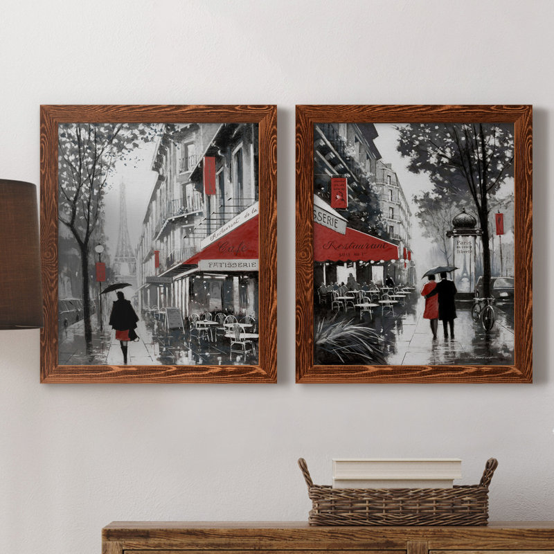 «Rainy Paris I», ensemble de 2 reproductions d'art, H 24 po x l 36 po x P 1,5 po, Toile avec cadre érable, Pas de tapis