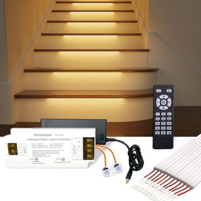 Intelligent Motion Sensor Stair Lights Indoor, LED Step Lights With Remote Control, 20.4 Inch Aluminum Light Bar, Dimmable, 3000K-6000K (16 Stairs)