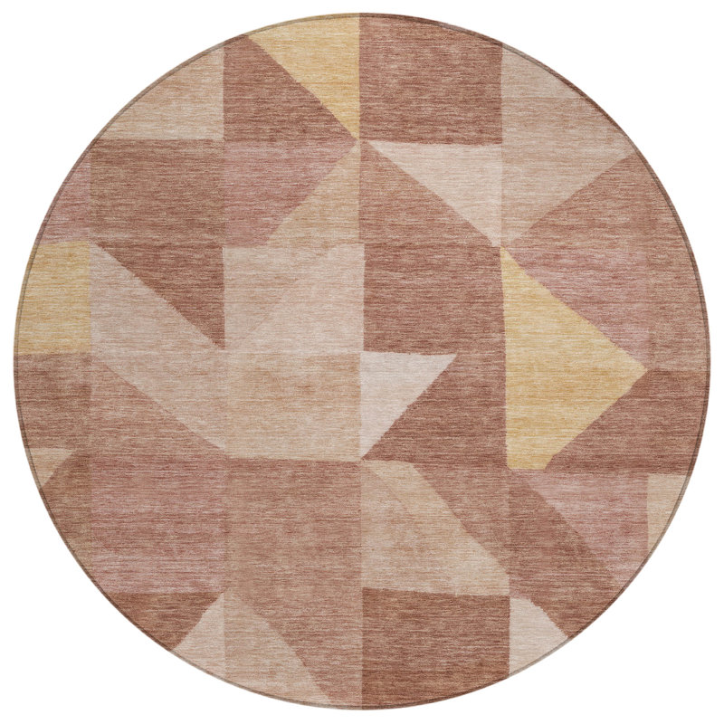 Machine Washable Indoor/Outdoor Jozwiak ACN2373 Geometric Rug, Round 8'
