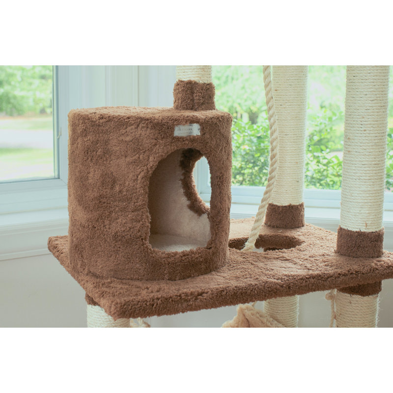 Tan Freestanding Cat Tree with Sisal Scratch Posts and Hammock