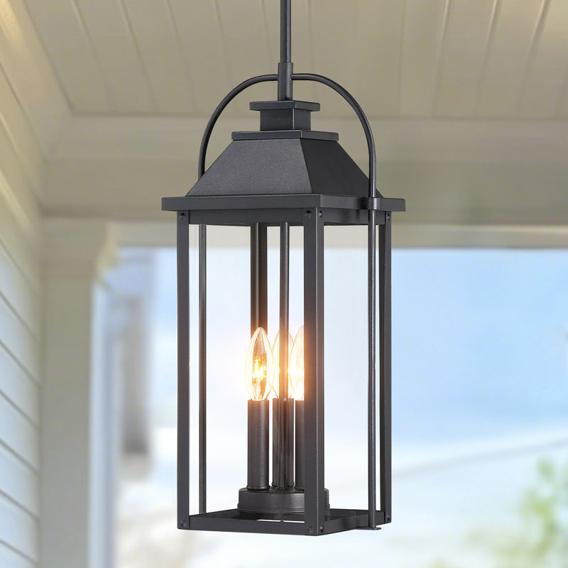 Luminaire suspendu d'extérieur noir 3 lumières H 18,7 "Harper, Noir mat