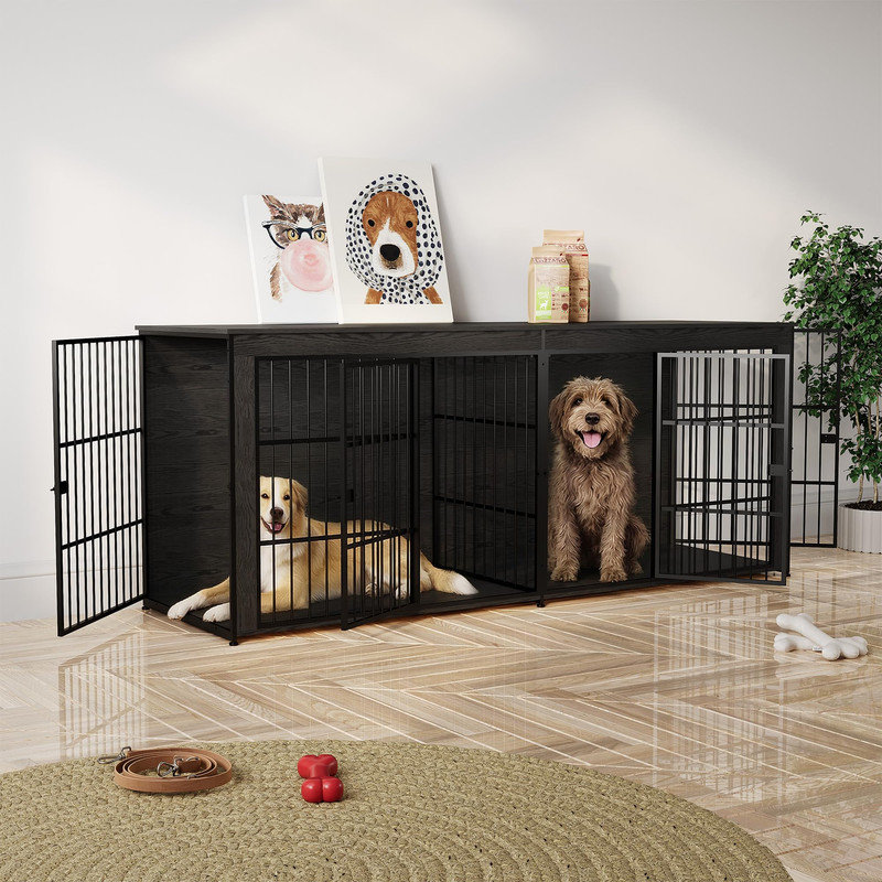Meuble pour cage de chien 94,5 po avec séparateur amovible, Gray