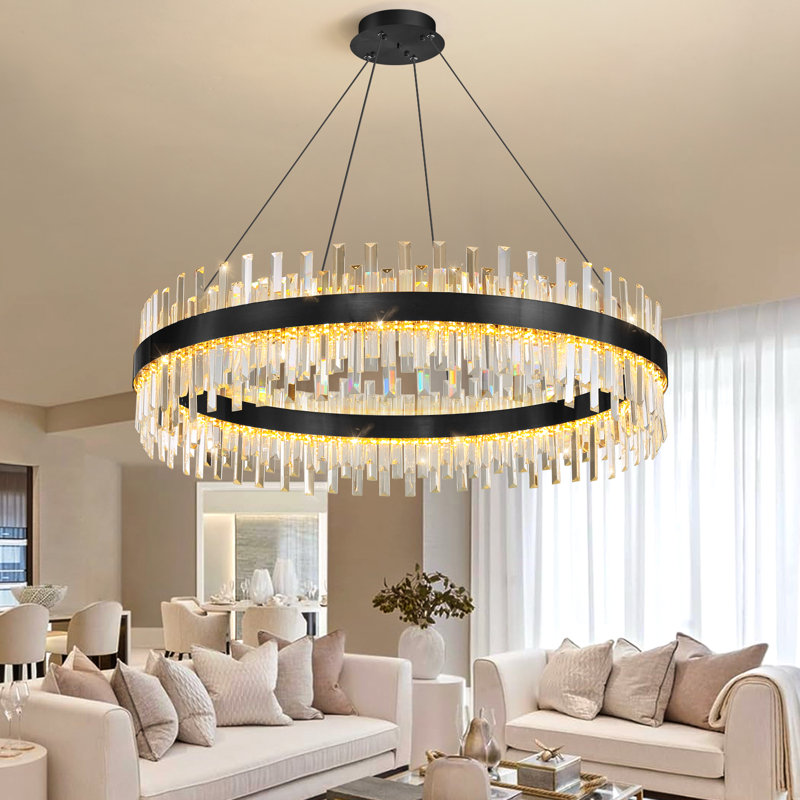 Glam Dimmable Led Crystal Chandelier, Matte Black