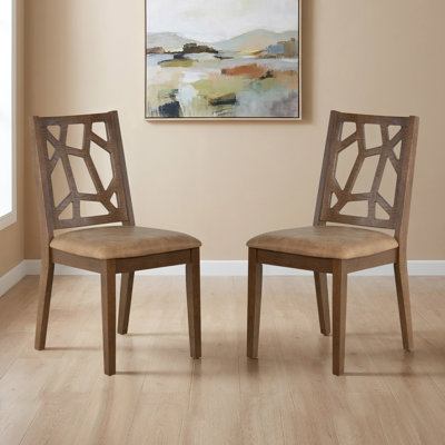Latrix Kitchen Chairs Set of 2, Model: LTC-46-37, Solid Wood with Rich Chestnut Brown Vintage Padded Faux Leather Seat, Easy to Assemble