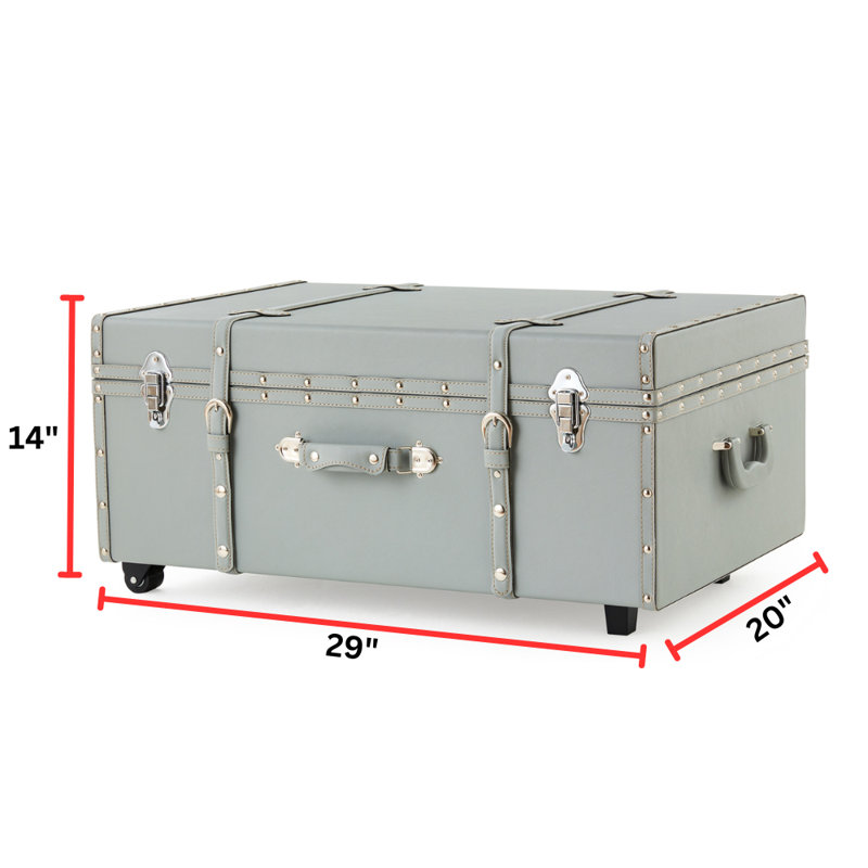 Texture Wheeled Trunk Footlocker with Storage, Charcoal Gray