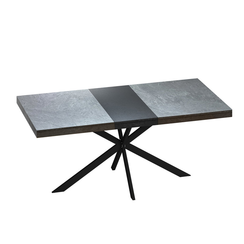 Table rectangulaire en pierre grise Burghfield avec capacité extensible, relief noir, pied en fer, + métal, rangement, capacité de charge de 165 lb, 6 places assises, personnes