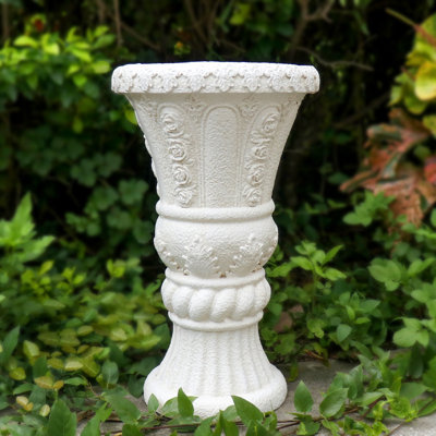 16.5 Inch Ornate Rose-carved Tall Garden Planter - Durable Resin Vintage European Style Decorative Flower Pot For Patio & Yard