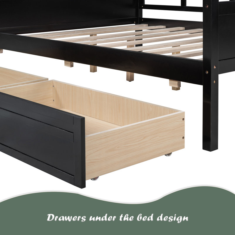 Full Size Daybed, Wood Slat Support, With Bedside Shelf And Two Drawers, Espresso
