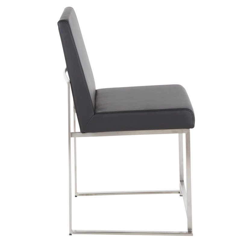 Ernestine 19.25'' H Upholstered Metal Side Chair, Black Faux Leather, Stainless Steel