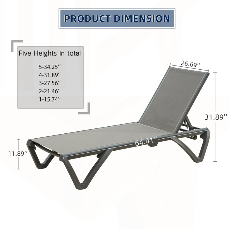 Chaise d'extérieur de patio en polypropylène aluminium avec dossier réglable pour la piscine, la plage, la cour et le balcon (2 chaises)
