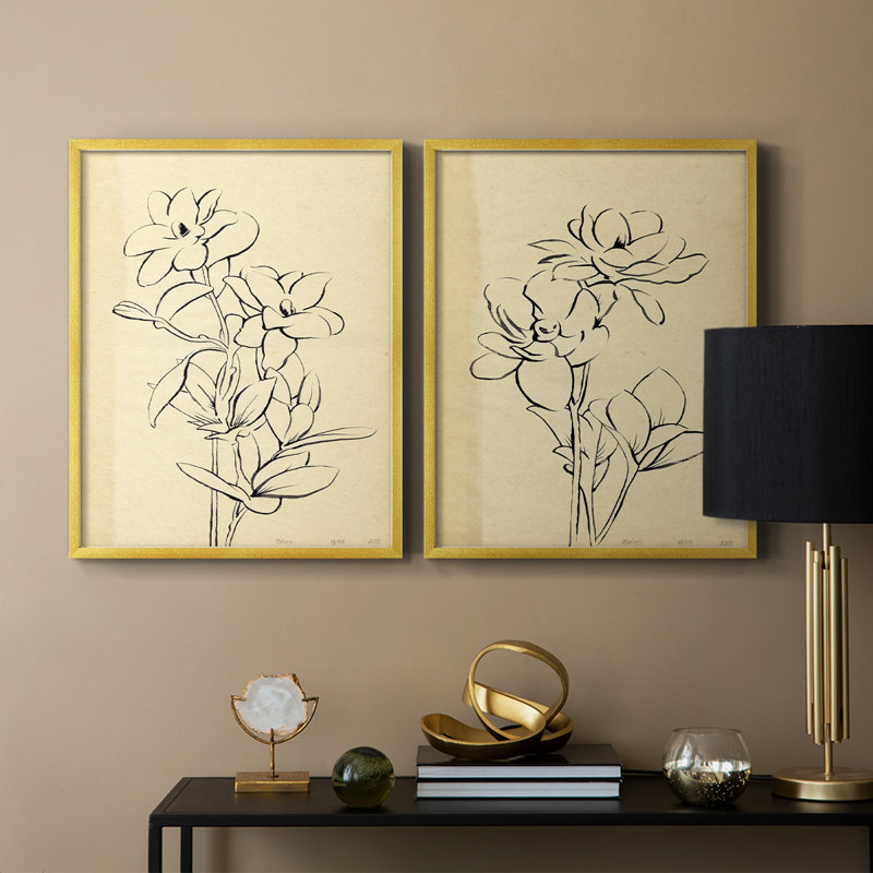 «Magnolia S croquis I», reproduction encadrée de qualité supérieure - prête à être accrochée - aucun clou requis - aucun clou requis