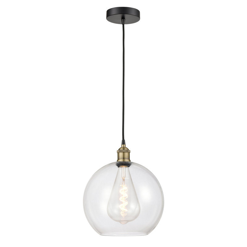 Luminaire suspendu sphère 1 lumière Ralph, Transparent, Laiton antique noir