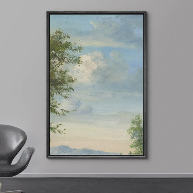 Nuage vibrant bleu nuage chaîne de montagnes arbres nature paysage art moderne décor minimaliste rustique, H 24 po x l 16 po