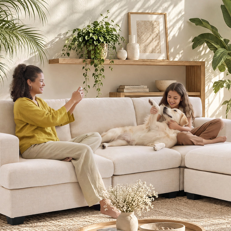 Pouf rectangulaire rembourré, Beige