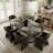 6 - Person Dining Table Sets With Extendable Table & 6 Upholstered Fabric Chairs-1684913530