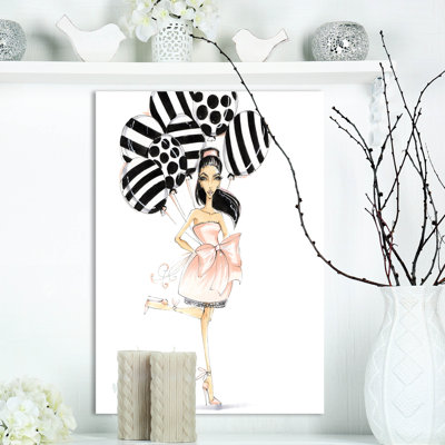 Fille avec des ballons-impression d’art graphique sur toile tendue