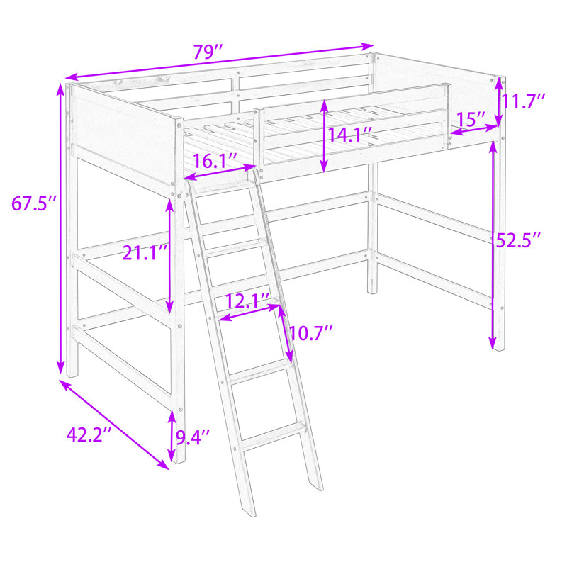 Lit mezzanine simple en bois avec échelle, Espresso