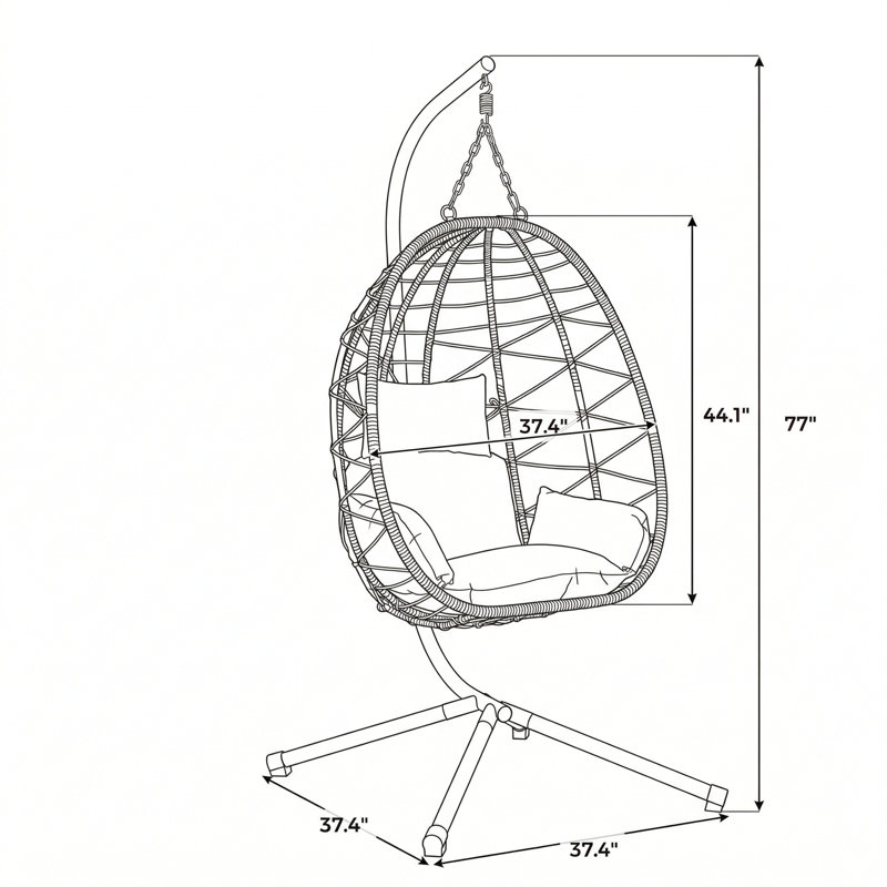 Fauteuil à œufs suspendu avec support, pouvant servir de balancelle en osier intérieur / extérieur ou de hamac à panier suspendu pour les chambres à coucher, les salons et les balcons