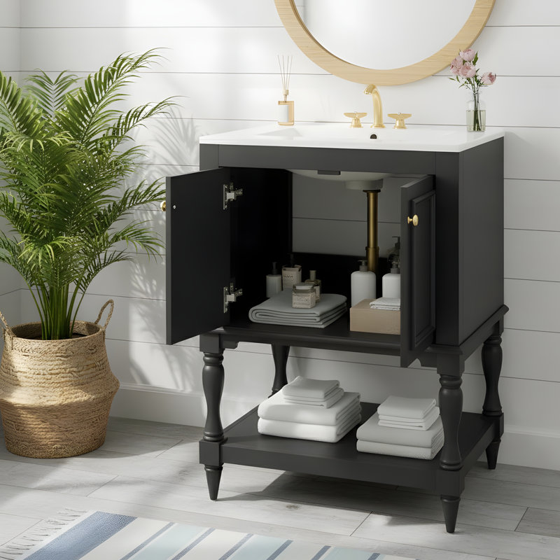 Meuble-lavabo moderne de luxe 24 po, Noir